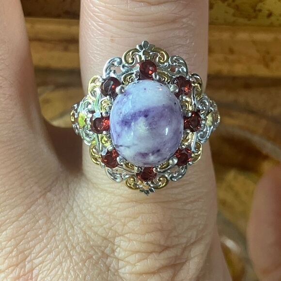 Rare Tiffany Stone Red Garnet Sterling Silver Cocktail Ring Size 8 - Picture 1 of 9